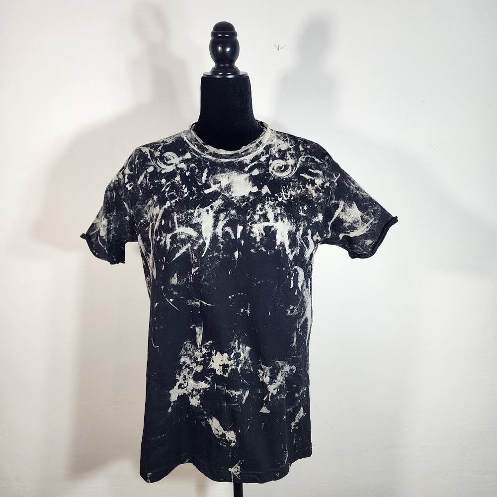 Black t-shirt, unisex, Tye dye bleach, one of kind, exclusive